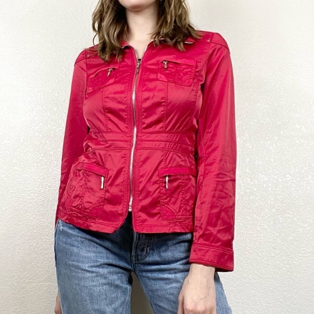 WHBM Red Pink Chic Utility Zip Up Blazer Jacket